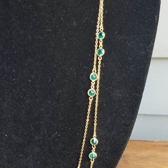 J Crew Green Stone Station Double Strand Necklace - Picture 4 of 7